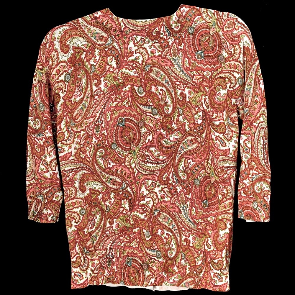 Talbots Paisley Print Quarter Sleeves Buttoned Cardigan - Picture 2 of 4